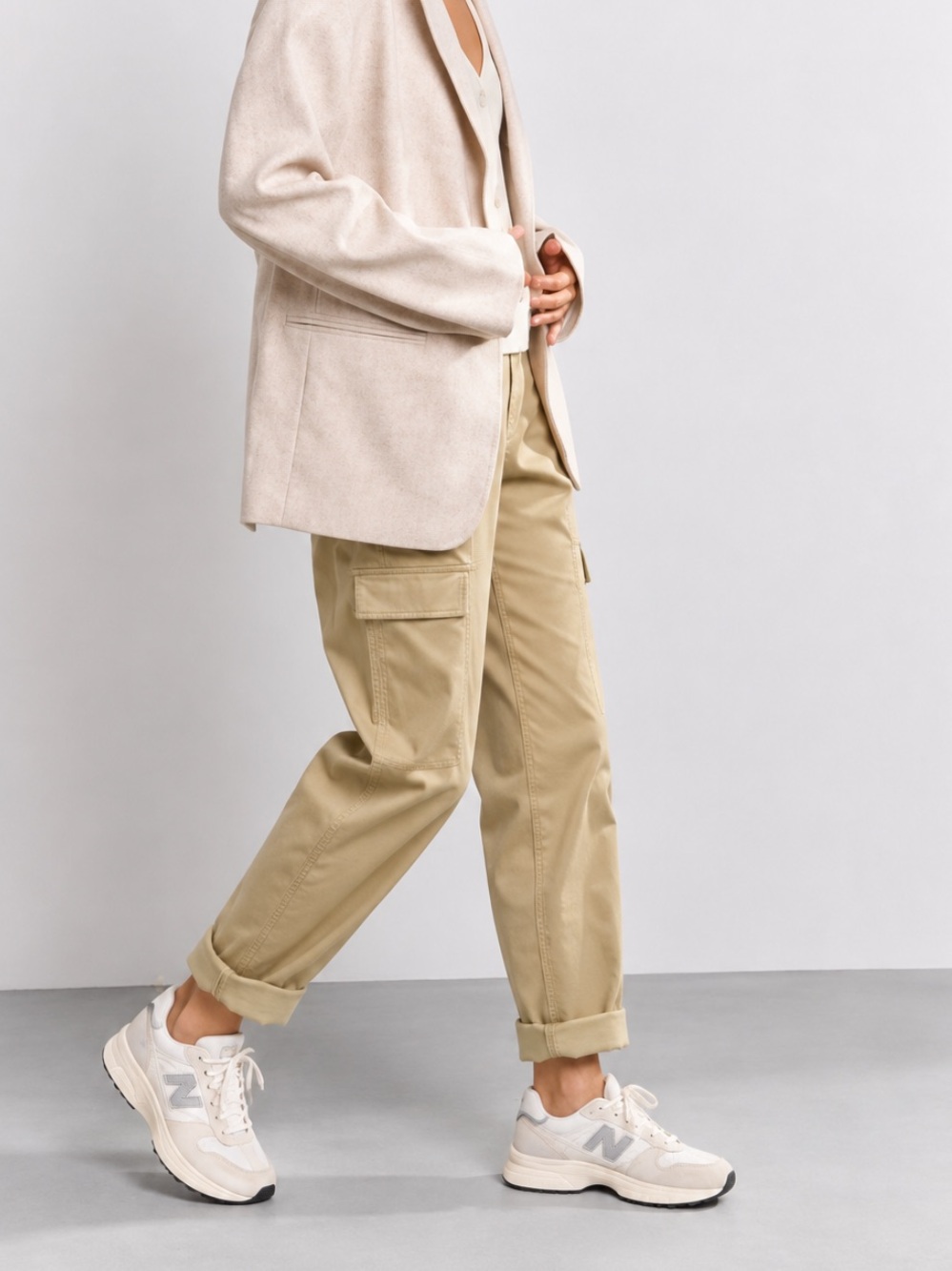 YAYA High Waist Safari Cargo Pants Size 36 Beige Tapered Utility